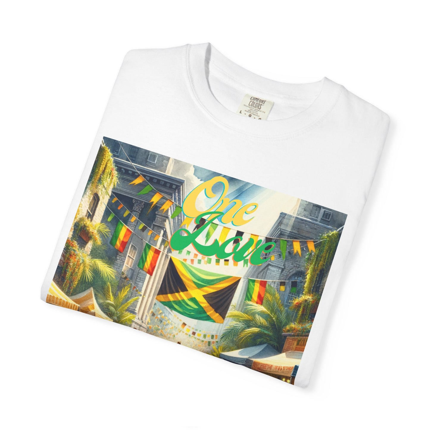 Unisex Garment-Dyed T-shirt one Love celebrating Jamaica Independece