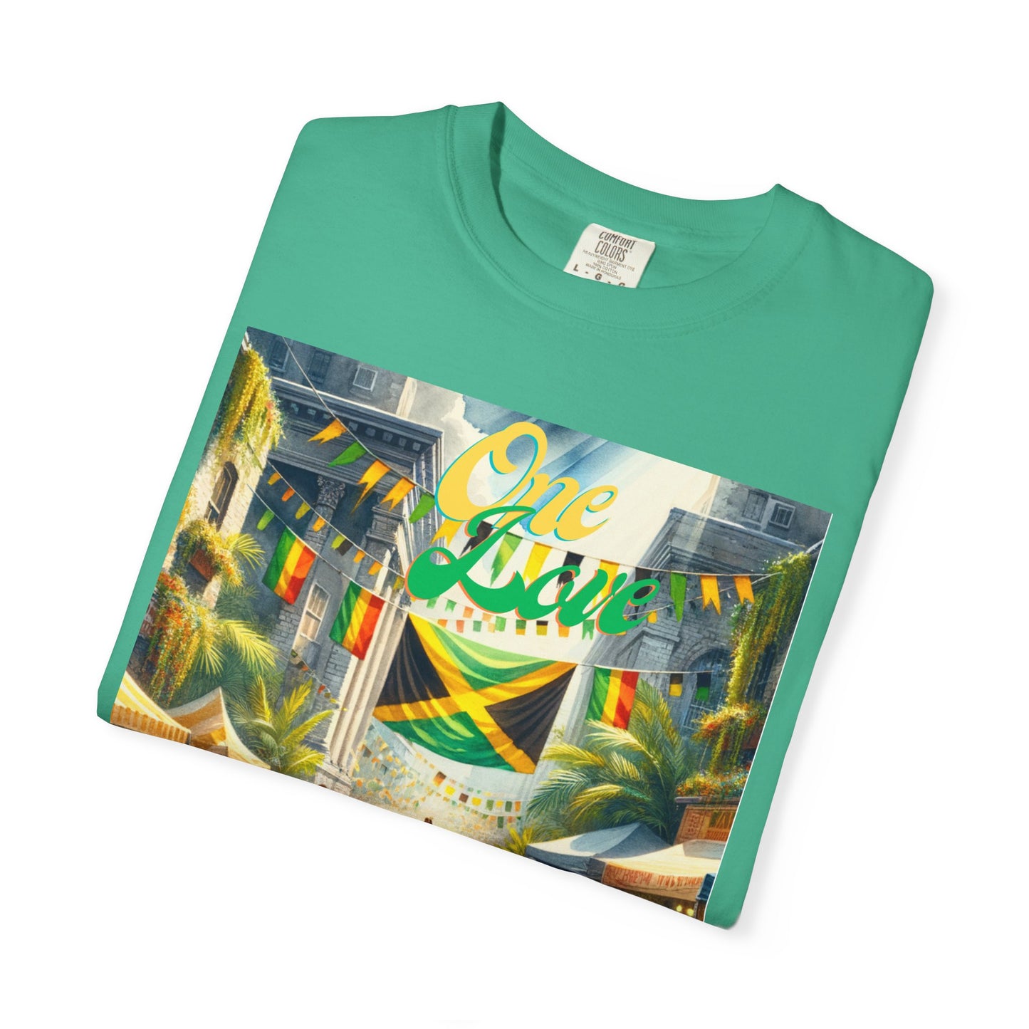 Unisex Garment-Dyed T-shirt one Love celebrating Jamaica Independece