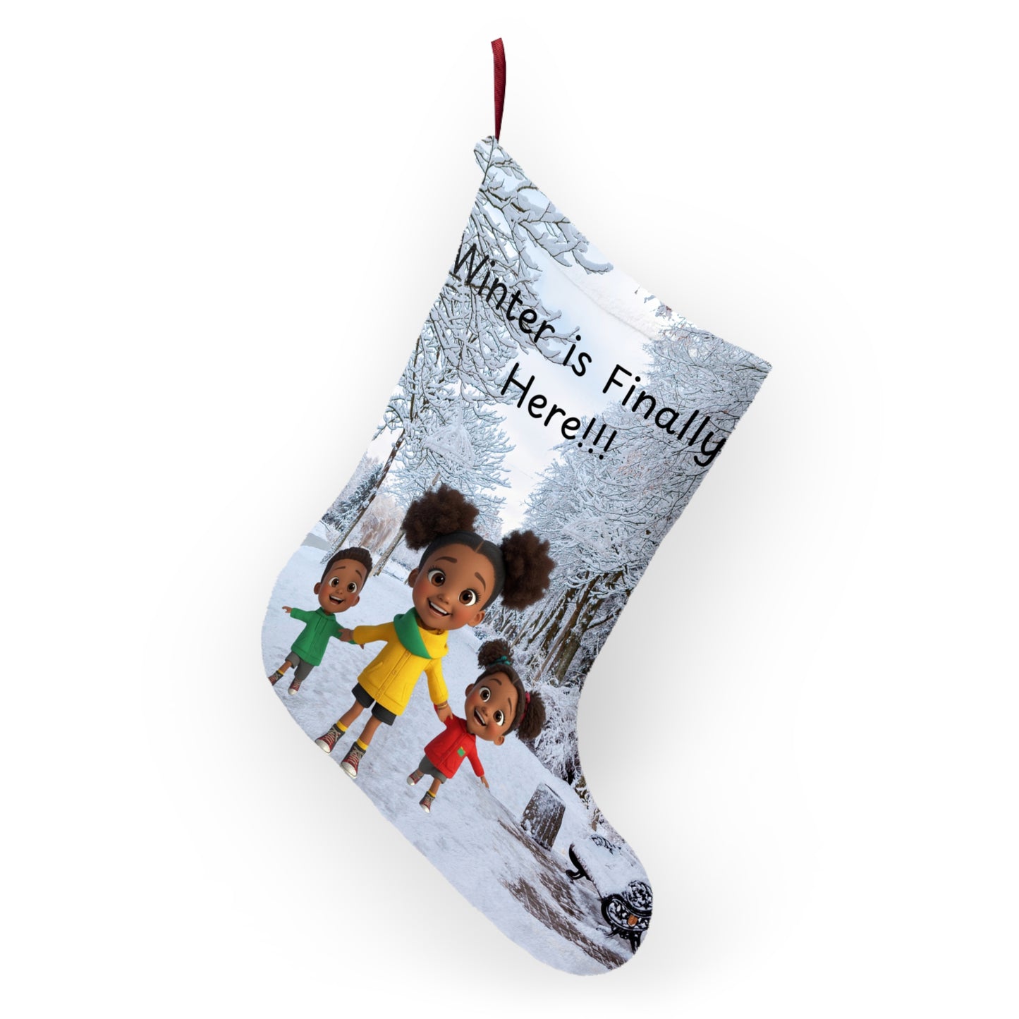 Kids Stockings, Holiday Decor, Afro American Children, Festive Mantel Ornament, Christmas Gift Bag, Black Santa Presents Sack, Xmas Home