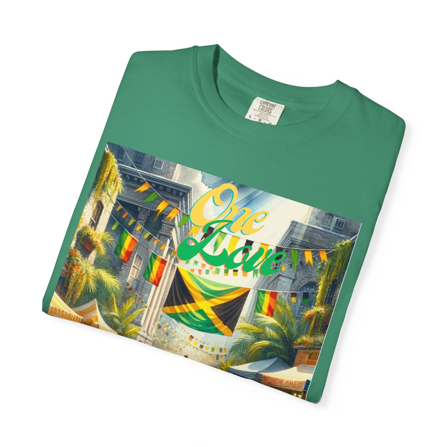 Unisex Garment-Dyed T-shirt one Love celebrating Jamaica Independece