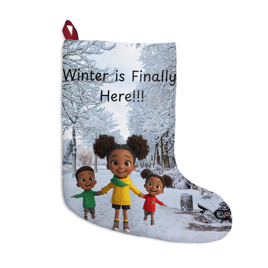 Kids Stockings, Holiday Decor, Afro American Children, Festive Mantel Ornament, Christmas Gift Bag, Black Santa Presents Sack, Xmas Home