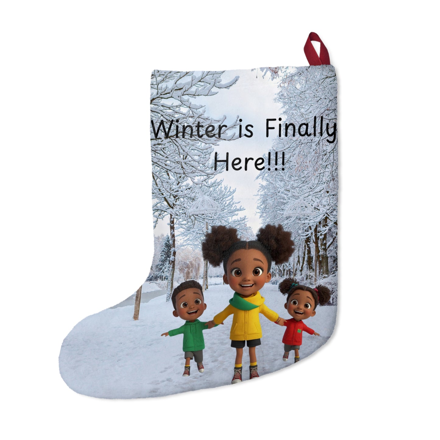 Kids Stockings, Holiday Decor, Afro American Children, Festive Mantel Ornament, Christmas Gift Bag, Black Santa Presents Sack, Xmas Home
