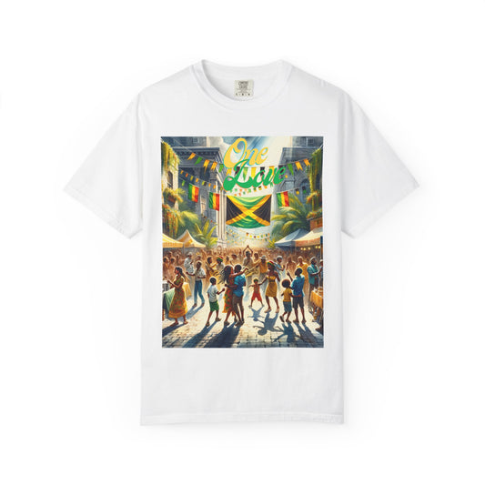 Unisex Garment-Dyed T-shirt one Love celebrating Jamaica Independece