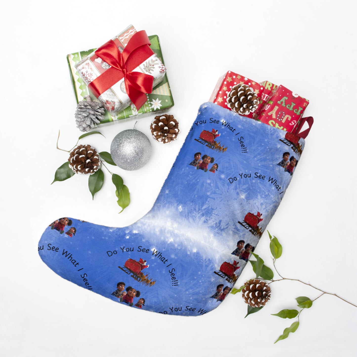 Christmas Stockings, Kids Christmas Decor, Santa Flying, Holiday Stockings, Festive Home Decor, Christmas Gift Idea